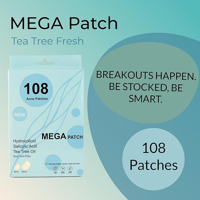 Fast Acting Pimple Patches with Hydrocolloid, Saycilic Acid and Tea Tree | 108 ct (60 x 8mm + 48 x 12mm) | Reduces Spot Risk | Invisible Acne Patches | Treatment for Zits, Blemishes, Acne & Pimples.