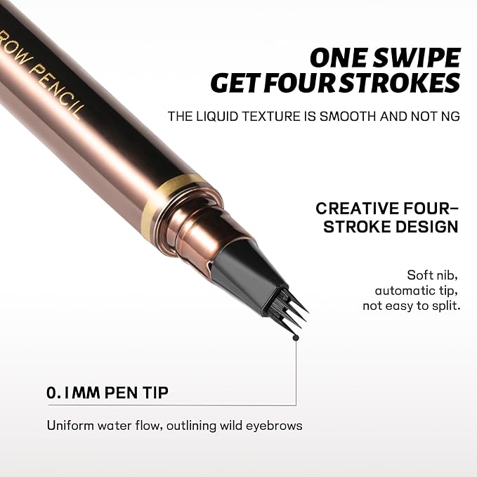2 Pack 4-Tip Microblading Eyebrow Pen with 2 Brow Brushes, Waterproof Vegan Formula Eyebrow Pencils for Women to Effortlessly Create Natural Hair-Like Strokes, All-Day Wear (Natural Brown)