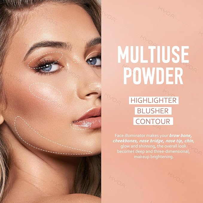 KYDA 8 Colors Baked Powder Palette, Mulitiuse Baked Powder for Eyeshadow Highlighter Contour, Lightweight Blendable, Buildable Glossy Color, Golden Luster