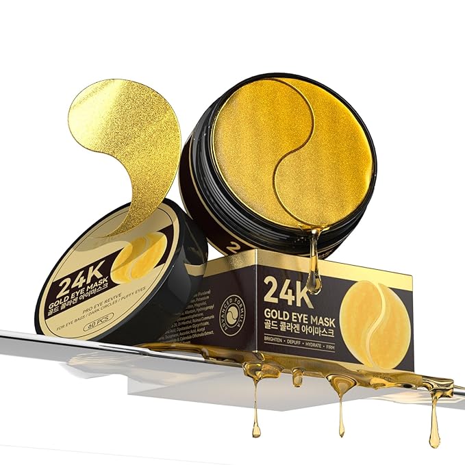 ZZILME 24k Gold Eye Patches - Firming, Glowing & Hydrating Hydrogel Mask for Puffy Eyes, Dark Circles, Wrinkles, Eye Bags Treatment, Fine Lines, Korean Skincare Gifts for Men and Women, 60Pcs