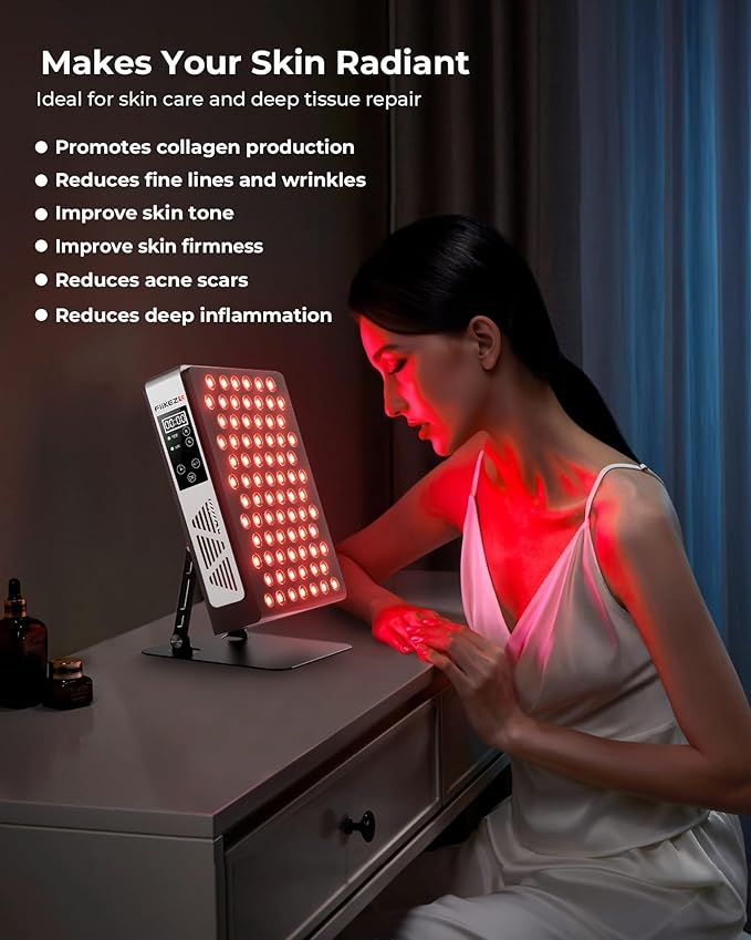 Red Light Therapy Devices, 78 pcs 4-Chip LEDs 630nm-850nm Near Infrared Light Therapy Panel, Adjustable Brightness (20-100%), Time(5-30 min) Red Light Panel for Home Office & Gym