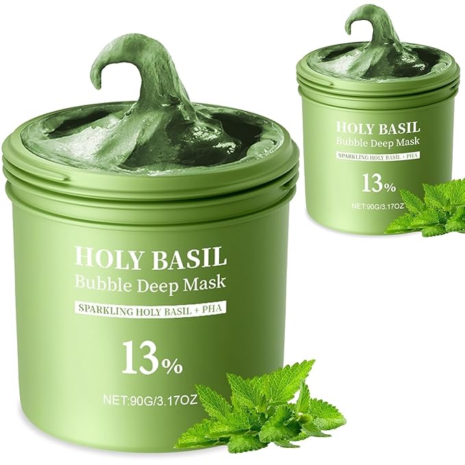 Holy Basil Bubble Deep Mask – Holy Basil & Carbonated Water for Cleansing Pores & Blackheads, Korean Clay to Bubble Wash-Off Pack (90g / 3.17 oz) (2)