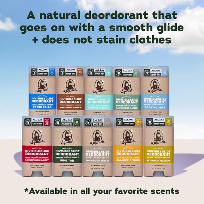 Dr. Squatch Invisible Glide Natural Men’s Deodorant – Smooth Glide, No Stains – Aluminum Free Deodorant Men – Safe for Sensitive Skin – Coconut Castaway + Rainforest Rapids, 2.65oz (2-Pack)