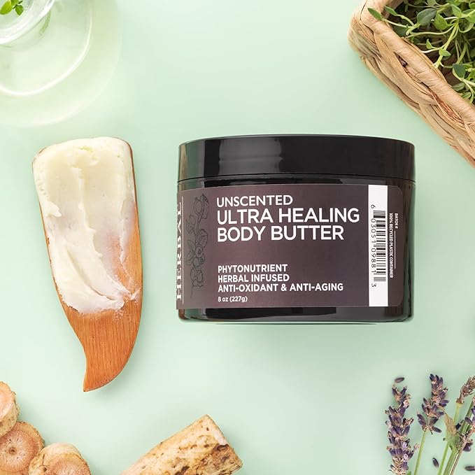 Ora's Amazing Herbal Ultra Healing Body Butter, Intensive Unscented Moisturizer For Dry Skin, Fragrance Free Skin Cream, 1 oz