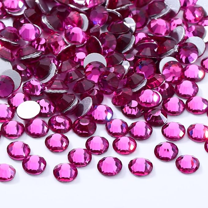 Meibite Fuchsia Flatback Rhinestones, Glass Rhinestones for Nail Art and Craft, Glue Fix, Loose Crystal Gemstones(Fuchsia, SS20, 2880pcs, 4.6-4.8mm)