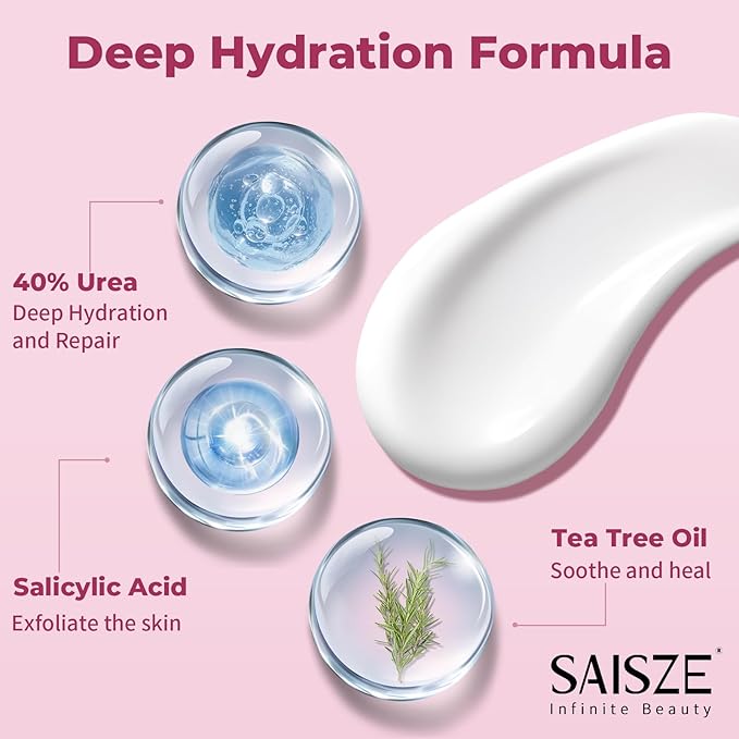SAISZE Urea Cream 40 Percent for Feet Maximum Strength, Foot Cream for Dry Cracked Heels and Feet, Moisturizer with 40% Urea and 2% Salicylic Acid, 5.29 oz