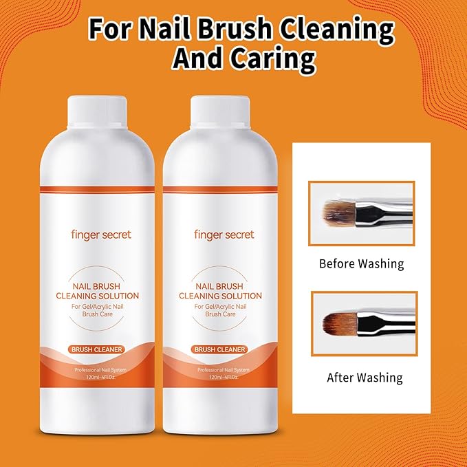 BEVINAS Nail Brush Cleaner 2 packs Nail Brush Cleaner for Gel Polish Nail Brush Cleaner Liquid for Acrylic with Glass Cup Nail Cleaning pads for DIY Salon at Home 8 Fl.Oz