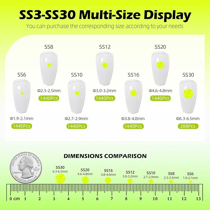 Meibite Neon Yellow Flatback Rhinestones, Glass Rhinestones for Nail Art and Craft, Glue Fix, Loose Crystal Gemstones(Neon Yellow, SS16, 1440pcs, 3.8-4.0mm)