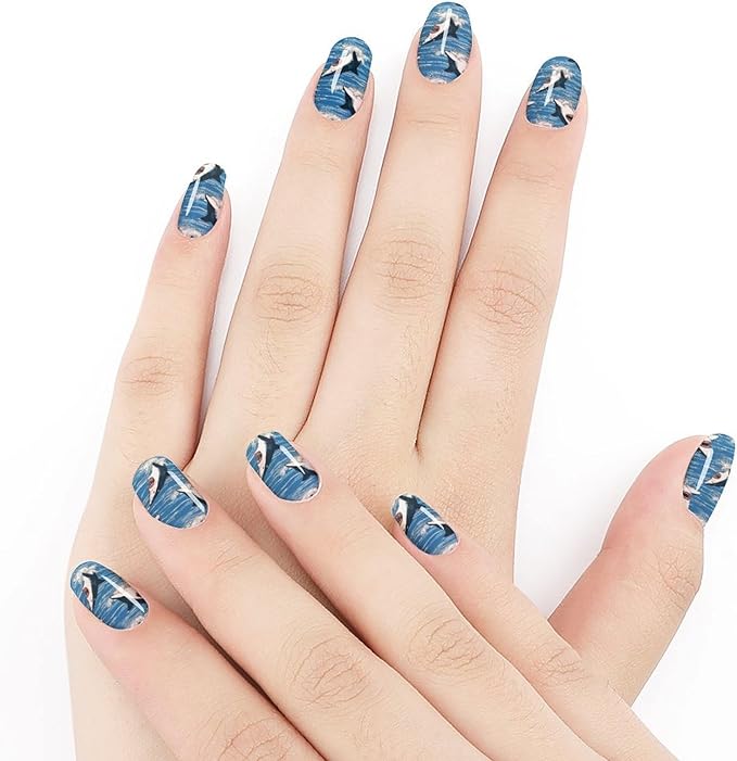 WUXEKZO Self Adhesive Nail Stickers Nail Art Decoration for Girls Manicure Salon (Set of 5 Retro Ocean Sea Sharks Nail Sticker Nails Decals)