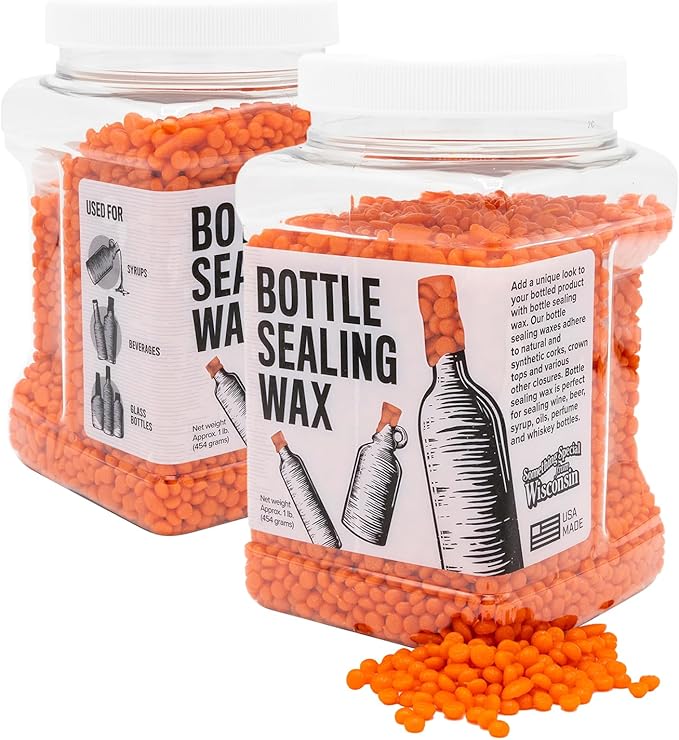 Blended Waxes, Inc. Bottle Sealing Wax Beads, Premium Pastille Wax Seal Beads For Wine, Beer, and Liquor Bottle Closure, Seals Between 25-30 Bottles, 1 lb, Tangerine Pearl