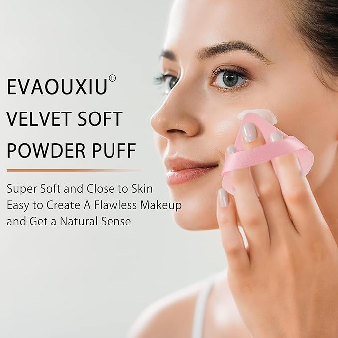 2 Pcs EVAOUXIU Triangle Powder Puff for Face Powder, Soft Plush Setting Powder Puff, Velour Cosmetic Foundation Blender Sponge Beauty Makeup Tools (Pink&Nude)