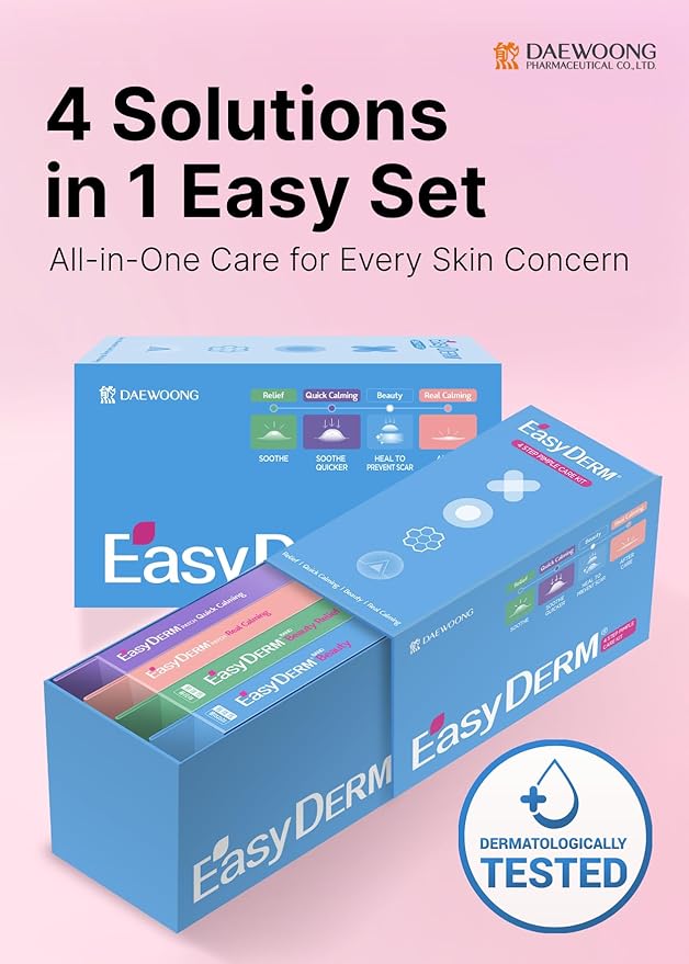 DWEasyDerm EasyDerm Multi-Step Pimple Patch Set – 4-Type Korean Pimple Patches + Free 2-in-1 Dual-Tip Extractor for Complete Skincare Stocking Stuffer Holiday Gift