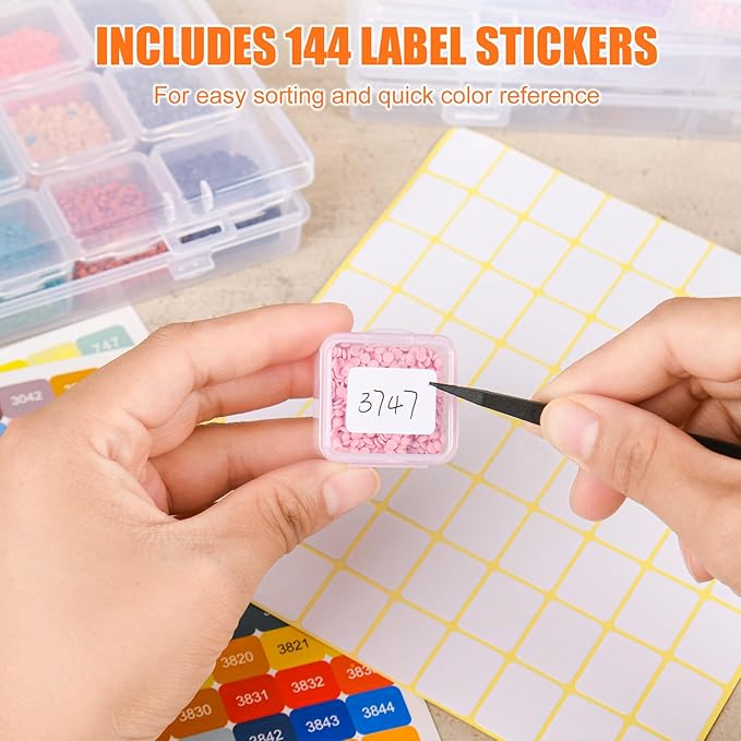 Cokapo 120-Grid Diamond Art Storage Containers, Portable Diamond Painting Storage Containers with Labels, Bead Organizer Box for Diamond Art Accessories, Bead Storage, DIY Craft, Jewelry, Nail