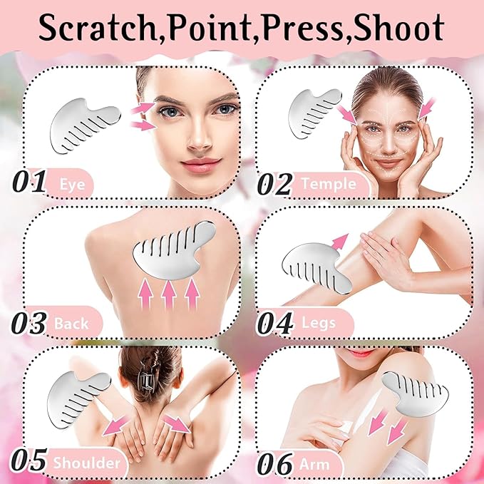 Gua Sha Facial Tools and Face Roller Set, Stainless Steel Facial Sculpting Eyes Roller Guasha for Face, Chin & Jawline Sculpting,Skin Care