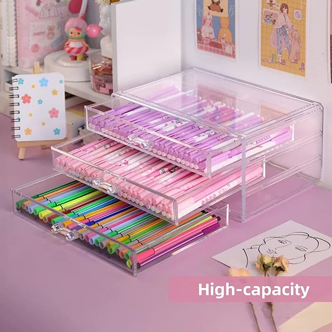 Feadily 1PCS Acrylic Jewelry Organizer Box, Jewelry Drawer Organizer With 3 Drawers, Nail Art Decoration Storage Box, Clear