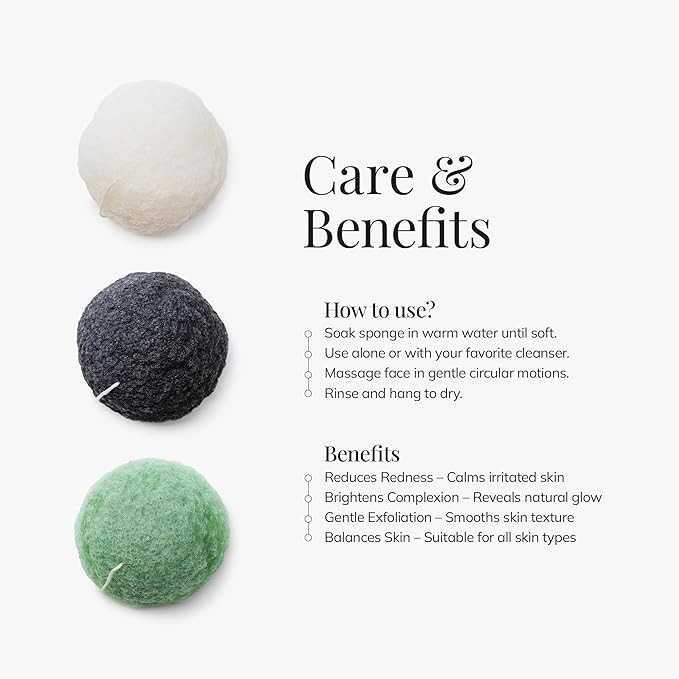 Plant-Based Konjac Facial Sponge: Natural Face Exfoliator for All Skin Types - Charcoal, Matcha, or Original - Gently Cleanses & Balances - Vegan, Cruelty-Free, 100% Biodegradable (White)