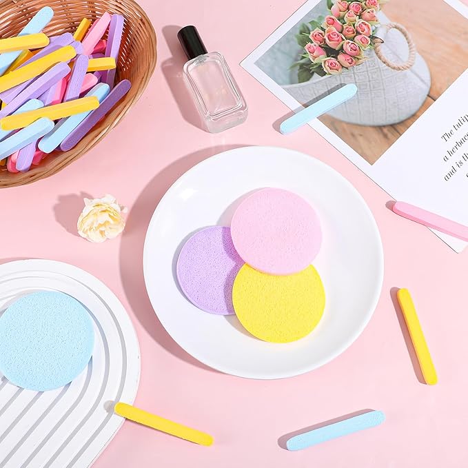 240 Count Compressed Facial Sponges Makeup Removal Round Face Wash Sponge Reusable for Cleansing Exfoliating Spa Facial Pads for Women Esthetician Beauty Remover Supplies(Yellow,purple,blue,pink)
