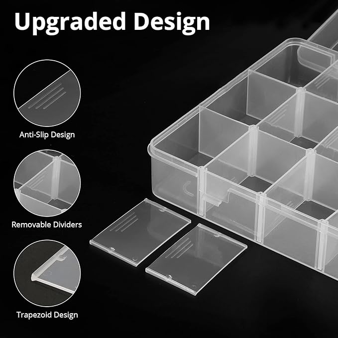 Exptolii 18 Grids Plastic Organizer Box with Dividers, Clear Compartment Container Storage for Beads Crafts Jewelry Fishing Tackles, Size 7.9 x 6.2 x 1.2 in