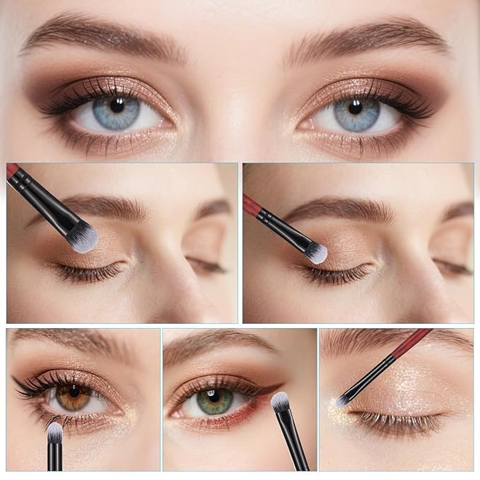 7Pcs Brown Eyeshadow Brushes Set, Portable Eye Makeup Brush with Soft Hairs and Wood Handle Professional Blending Eyeshadow Makeup Brushes for Shadow lip Angled Eyeliner Eyebrows