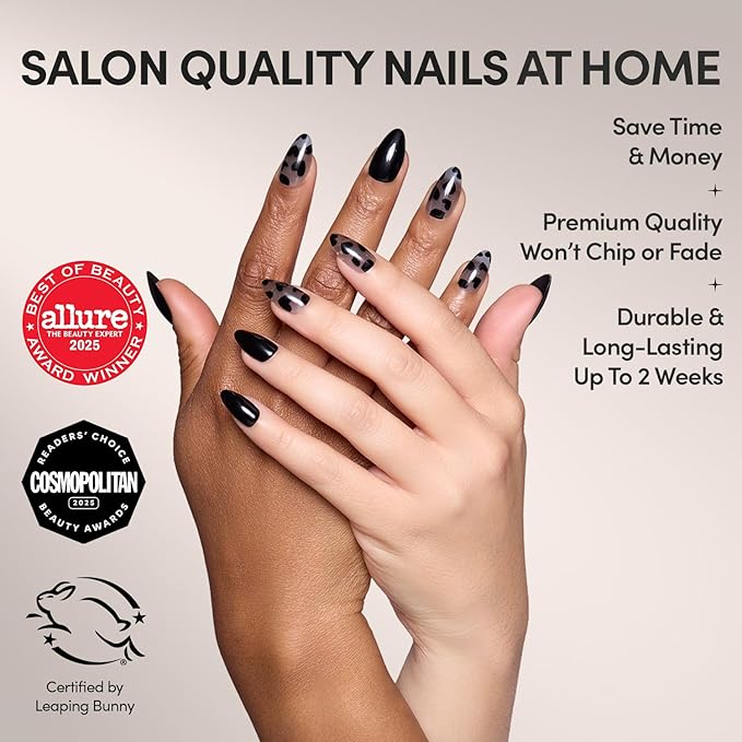 Glamnetic Press On Nails - Love Me Not | Opaque, Semi-transparent, Glossy Black Heart Nails, Salon Quality | 15 Sizes - 30 Nail Kit with Glue