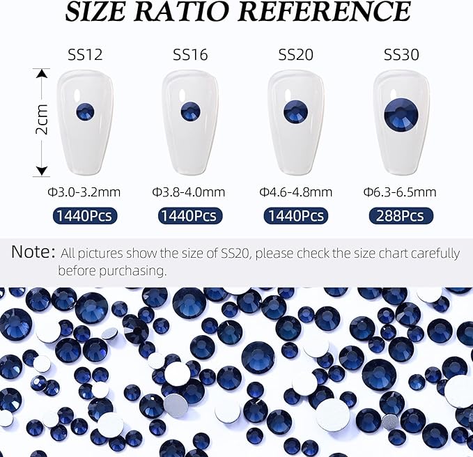 Meibite Montana Flatback Rhinestones, Glass Rhinestones for Nail Art and Craft, Glue Fix, Loose Crystal Gemstones(Montana, SS30, 288pcs, 6.4-6.6mm)