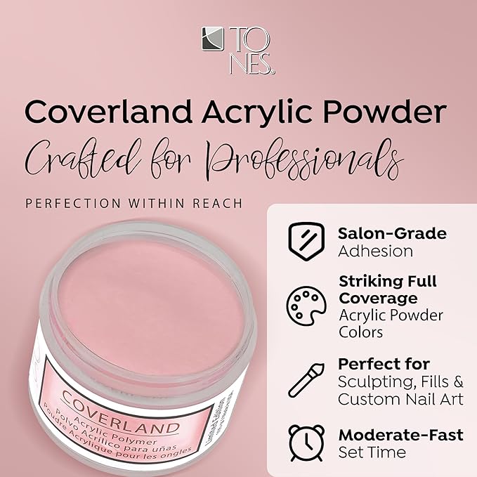 Tones Coverland Acrylic Nail Powder "Millennial Pink" - Limited Edition Acrylic Powder for Nail Design, Sculpting, and Masking Nail Bed Imperfections - Professional Acrylic Nail Supplies - (1.5 Oz)