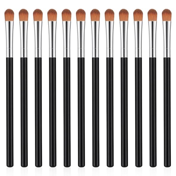 12 Pcs Concealer Brush, Eyeshadow Brush Flat Concealer Brushes Small Eyeshadow Brushes Makeup Applicator for Brow Tools for Cream Liquid Shadows Blending Mini Eye Applicator Smudge