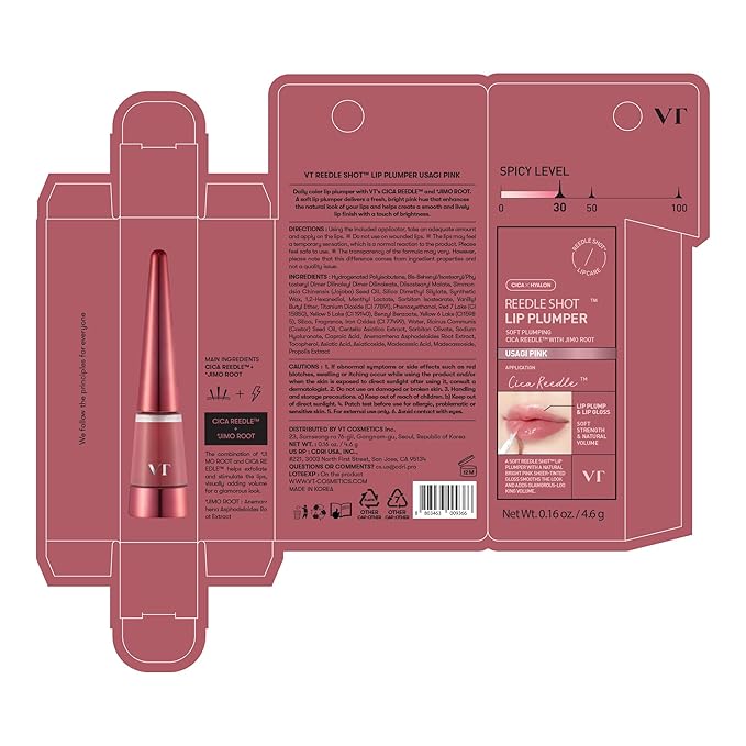VT COSMETICS Reedle Shot Lip Plumper, Hydrate & Volumize Lip Gloss, Smooth Lip Wrinkles, Korean Lip Plumper, High Shine, Lip Enhancer, Hyaluronic Acid, Stocking Stuffers, 0.15 oz. (Usagi Pink)