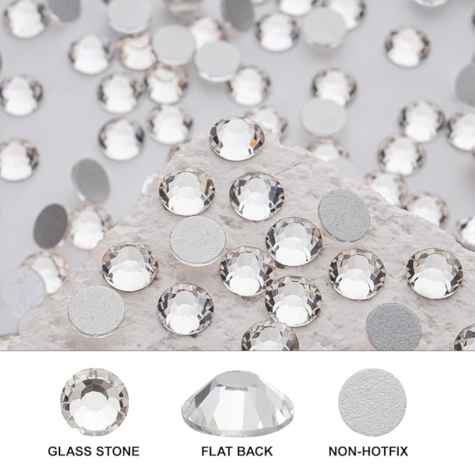 Novani 288pcs Crystal Clear Rhinestones Flat Back Rhinestone Glass Diamonds Round Gems for Nail Art and Crafting Decorations,SS34,7.1-7.3mm