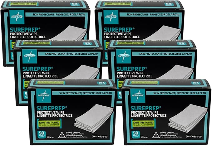 Medline SurePrep Skin Protective Barrier, Wipe - Premium Quality Medical Supplies for Skin Care and Protection Variation (50 Count (Pack of 6))