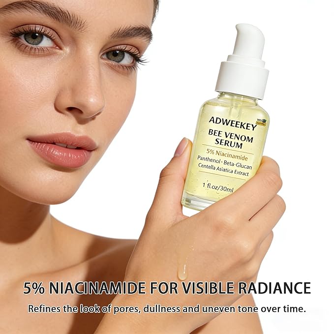 Bee Venom Serum for Face with 5% Niacinamide, Panthenol & Centella – Firming Hydrating Fragrance-Free Serum for Fine Lines, Sensitive Skin, 30 mL / 1.0 fl oz