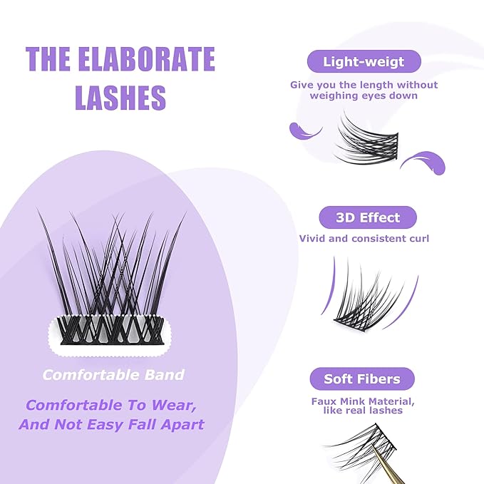 GAQQI Lash Clusters, Eyelash Clusters 120PCS D Curl Individual Lashes, Wispy Cluster Eyelash Extension 10mm Only, Natural Looking Cluster Lashes （GQ03, D Curl, 10mm)