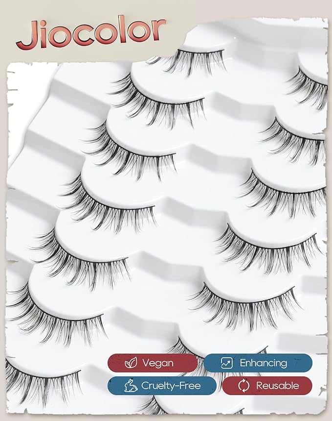Manga Lashes Natural Look Wispy Anime Lashes Soft C Curl Manhua False Lashes 7mm Natural Korean Eyelashes 10 mm 3D Thin Band Asian Lashes 7 Pairs S4