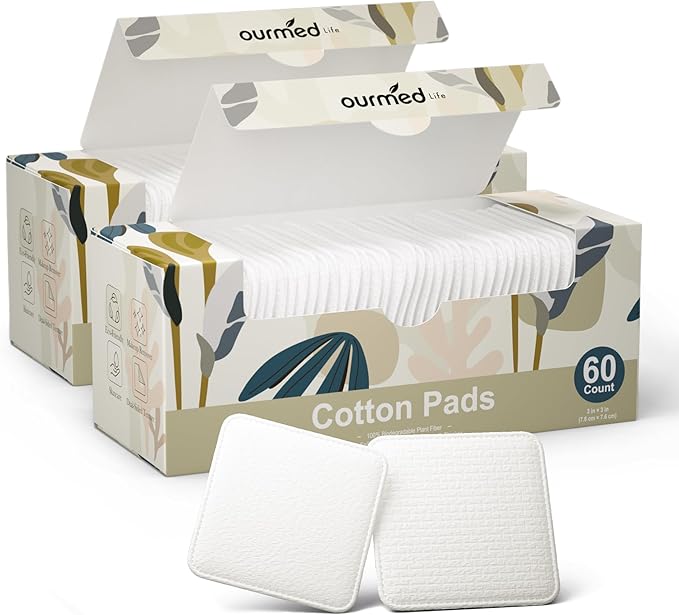 Ourmed Life Large Cotton Pads for Face, Soft & Lint-Free Cotton Rounds with Pressed Seam Design, Durable Facial Cleansing Squares for Face, Ideal Makeup Remover Pads, 3x3 Inch, 120 Count