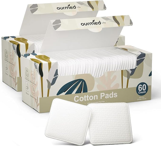 Ourmed Life Large Cotton Pads for Face, Soft & Lint-Free Cotton Rounds with Pressed Seam Design, Durable Facial Cleansing Squares for Face, Ideal Makeup Remover Pads, 3x3 Inch, 120 Count