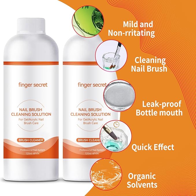 BEVINAS Nail Brush Cleaner & Restorer Nail Brush Clean Solution Quickly Clean Nail Brushes Gel Nail Brush Cleaner Kit with Glass Cup Nail Cleaning pads for DIY Salon at Home 4 Fl.Oz