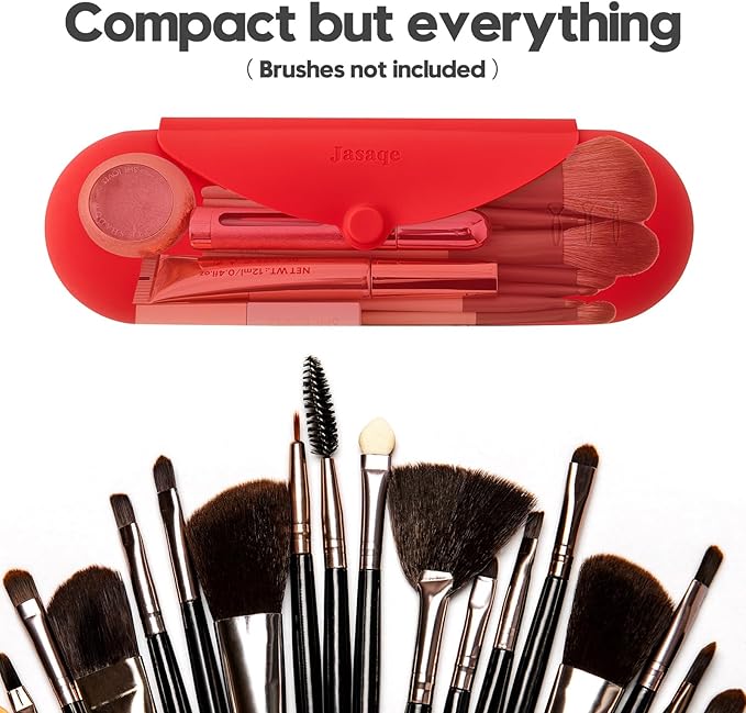 JASAQE Silicone Makeup Brush Holder，Travel Makeup bag-Soft Portable Cosmetic Face Brushes Holder，Large Travel Makeup Brush Case with Anti-Fall Out Magnetic Closure