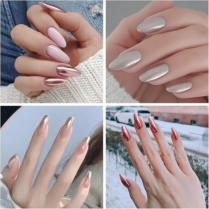 SUTOKAKA 4 Color Chrome Nail Powder Set Holographic Metallic Mirror Effect Nail Chrome Glitter Holographic Iridescent Glazed Donut Nail Dust Manicure Pigment for DIY Nail Art Design