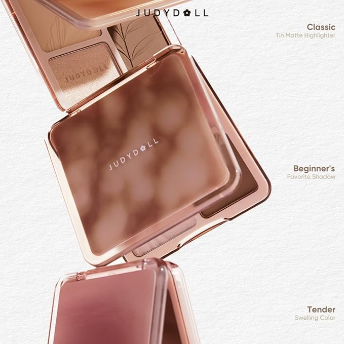 JUDYDOLL Highlight & Contour Palette, All-in-One Matte Highlighter Contour Compact, Blendable Face Makeup for Beginners, for All Skin Tones (04 Blush Shadow Palette)