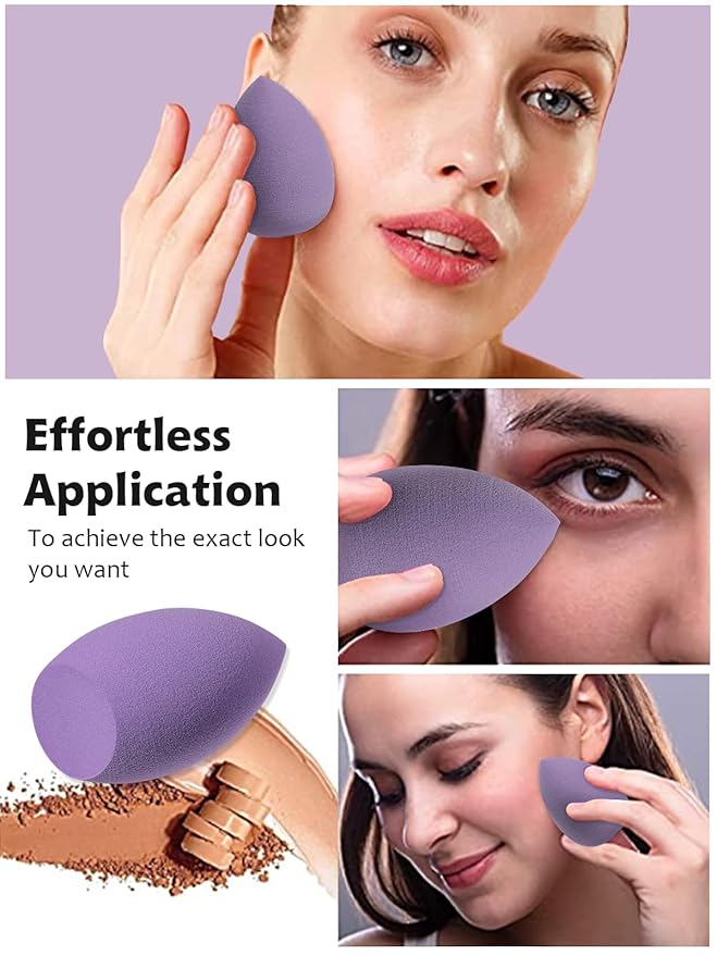 ABC Glow Beauty Blender Sponge Set – 8-Pack | Flawless Makeup Application | Latex-Free, Ultra-Soft, Reusable Makeup Sponges with Travel Case | For Liquid, Cream & Powder (Purple)