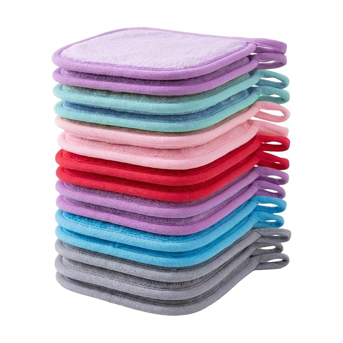 15 Pcs Makeup Remover Cloths, Reusable Makeup Remover Pads Towels, Soft Microfiber Face Washcloth, Cleansing Cloths for Women Men All Skin Daily & Travel Use