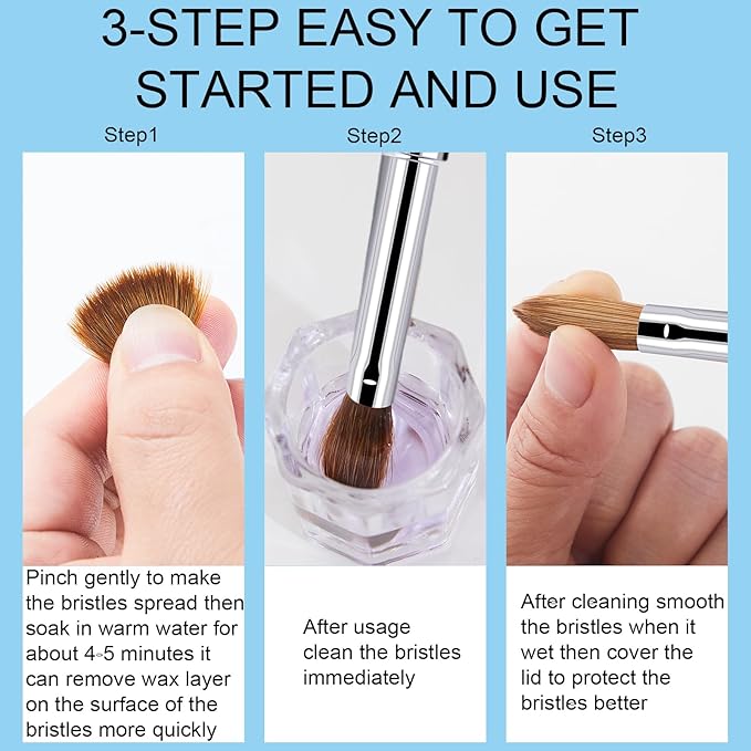 Shine Chance 4pc Acrylic Nail Brush Set, Kolinsky Hair Nail Art Brushes, Art Design & Polish Mistake Cleaning Manicure Tools for Women (Sizes 6, 8, 12, 16)