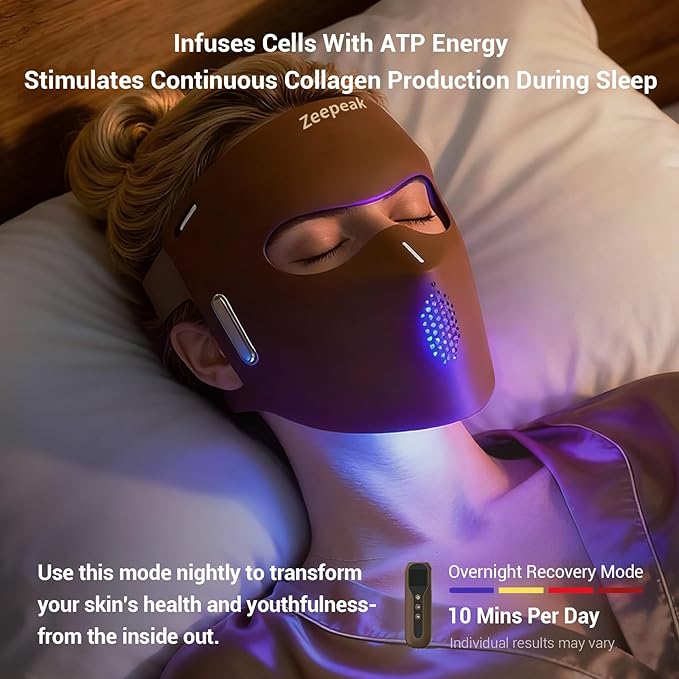 3D LED Red Light Therapy Mask, FDA-Cleared, Anti-Aging & Blemish Repair, 5 Modes Red, Blue, Yellow & 1072nm Near-Infrared Lights, Eye-Protection, Portable 360 LEDs Face Mask for Home Travel