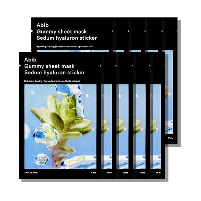 Abib Gummy Sheet Mask Sedum Hyaluron Sticker 10 Sheets (Moisturizing) I Korean Face Mask for Sensitive Skin, Soothing & Redness Relief, Daily Skincare Treatment, K-Beauty Sheet Mask