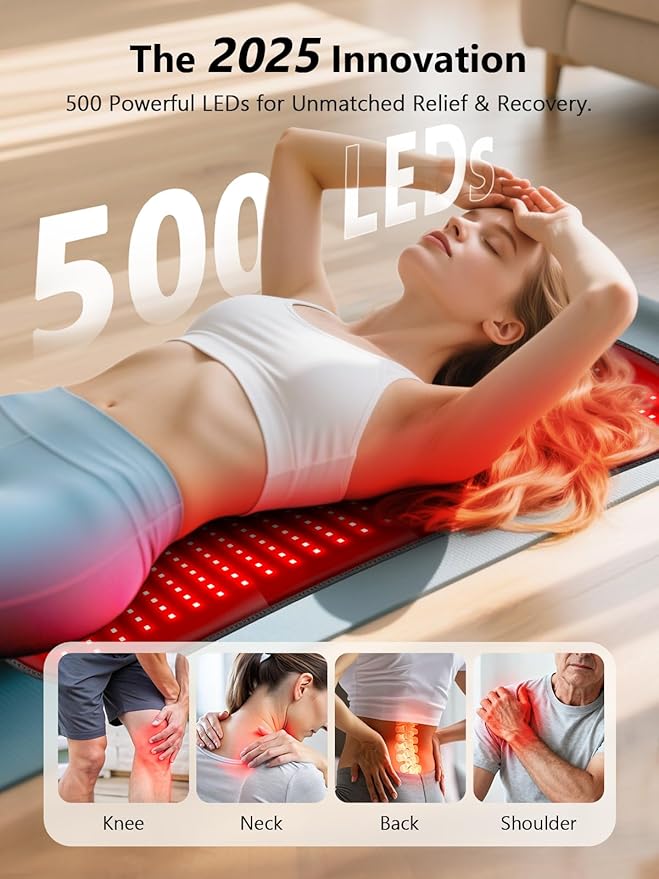 HALIDODO 35.4'' x 17'' Red Light Therapy Mat for Body, 500 LEDs Tri-Chip Upgrade 660nm& 850nm Near Infrared Light Therapy Pad Wrap Belt Blanket for Body Back Waist Shoulder Knee Joint, 90Min Timer