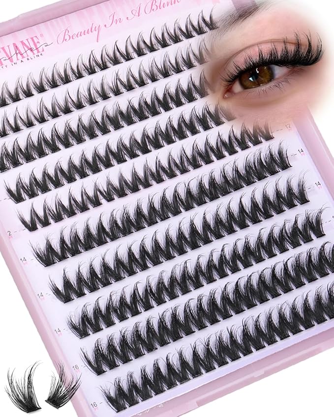 Wtvane Wispy Lash Clusters Fluffy Eyelash Cluster Natural 10-16MM Clusters Eyelash Extensions 200Pcs Fairy Lashes Clusters CD Curl Individual Lashes Cluster with Thin Band Natural Fluffy Look