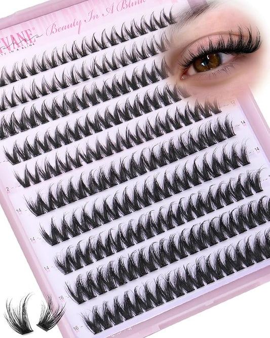Wtvane Wispy Lash Clusters Fluffy Eyelash Cluster Natural 10-16MM Clusters Eyelash Extensions 200Pcs Fairy Lashes Clusters CD Curl Individual Lashes Cluster with Thin Band Natural Fluffy Look