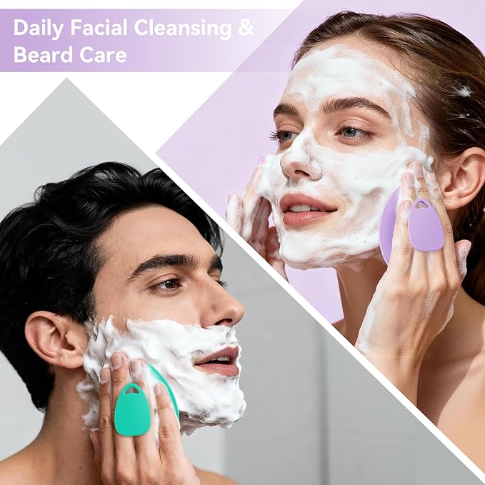 Silicone Face Scrubber 2 Pack, Manual Facial Cleansing Brush for Men and Women, Gentle Face Wash Brush for All Skin Type, Skin Care Face Brushes for Exfoliating, Pore and Blackhead Remover