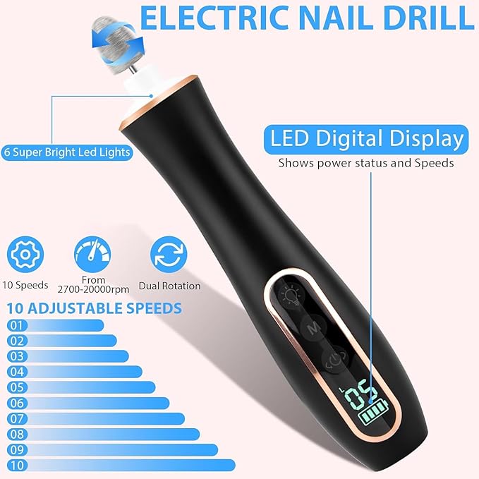 4 Pack Multi-Function Nail Drill Art Grinder – 10 Attachments & 100 Sanding Rings for Salon & Home Use, Black
