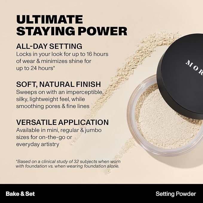 Morphe Jumbo Bake & Set Setting Powder - Lightweight, Talc-Free Finishing Powder for Face Makeup with a Soft, Natural Finish - Minimizes Shine for Up to 24HR - Brightening Pink (0.62 oz)